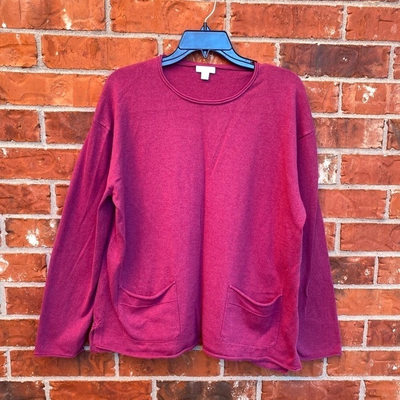 J. Jill Womens Large Oversized Boxy Magenta Pink Knit Sweater Top Front Pockets - Picture 1 of 7